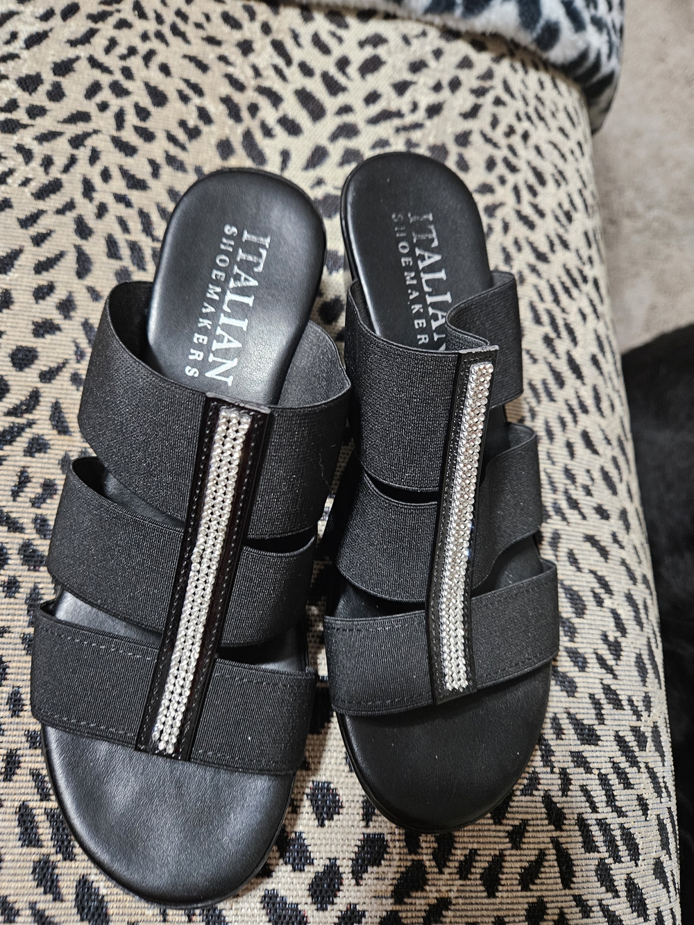 Italian Shoemakers Black Slip-On Mules with Crystal Stripe